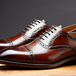 Tandi - Classic Men's Oxford**

"A pair of classic Tandi men's Oxford dress shoes, crafted from high-quality brown leather, sitting on a polished wooden surface. The shoes are fully laced and show fine brogue detailing. Background is a warmly lit, traditional cobbler's workshop. Safe for work, appropriate content, fully clothed, professional, perfect anatomy, correct proportions, natural pose, well-formed hands, proper finger count, natural body proportions, high quality, detailed textures, leather patina."

**