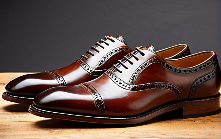Tandi - Classic Men's Oxford**
"A pair of classic Tandi men's Oxford dress shoes, crafted from high-quality brown leather, sitting on a polished wooden surface. The shoes are fully laced and show fine brogue detailing. Background is a warmly lit, traditional cobbler's workshop. Safe for work, appropriate content, fully clothed, professional, perfect anatomy, correct proportions, natural pose, well-formed hands, proper finger count, natural body proportions, high quality, detailed textures, leather patina."
**